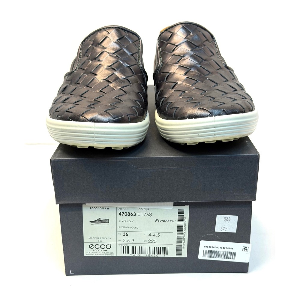 Ecco Women's Soft 7 Woven Slip-On Sneakers Silver Heavy Size 4-4.5 NWT/BOX